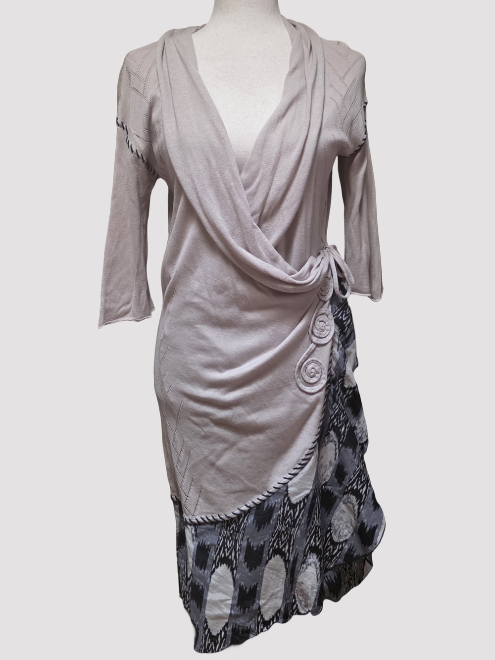 CoVelo Beige Cotton Silk Blend Tie Closure Sweater Cardigan